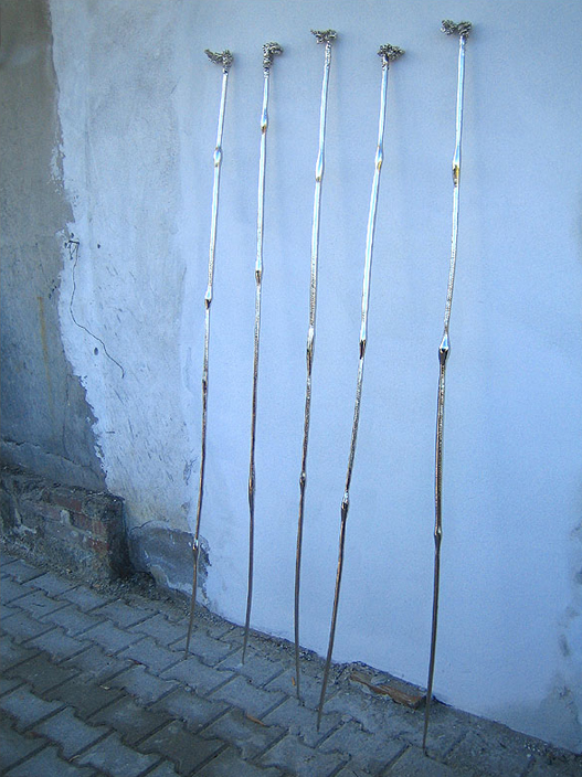 Prasto, High mountain walking sticks©, 2006; Nickled bronze, variable sizes