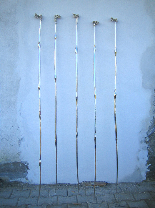 Prasto, High mountain walking sticks©, 2006; Nickled bronze, variable sizes